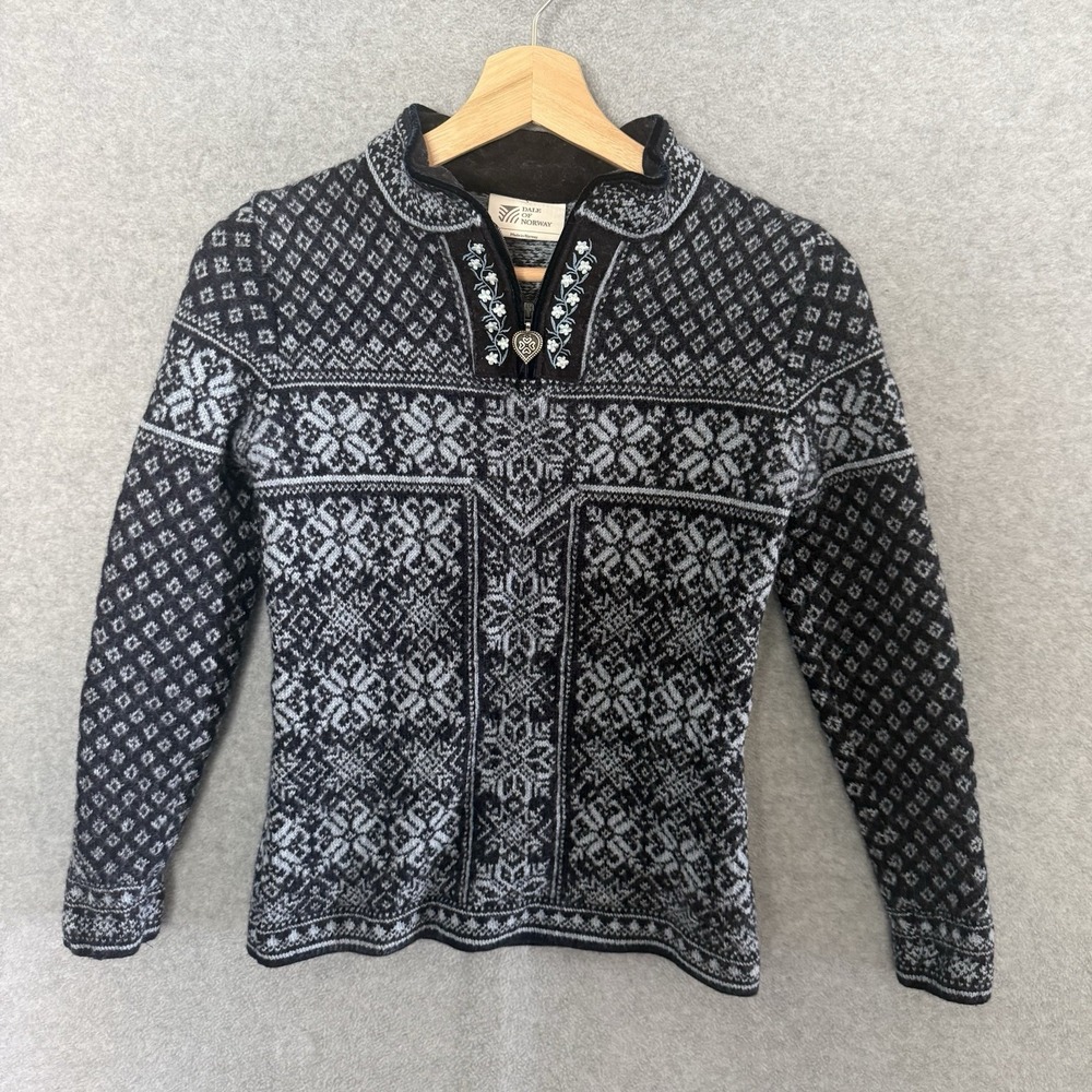 Dale of Norway Wool Peace Knit Sweater Quarter Zip Women's Size Small Navy